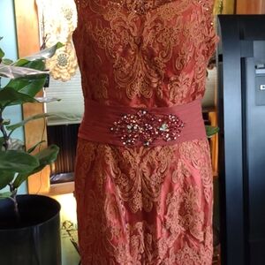 Lace Embellished Midi Dress in Rust